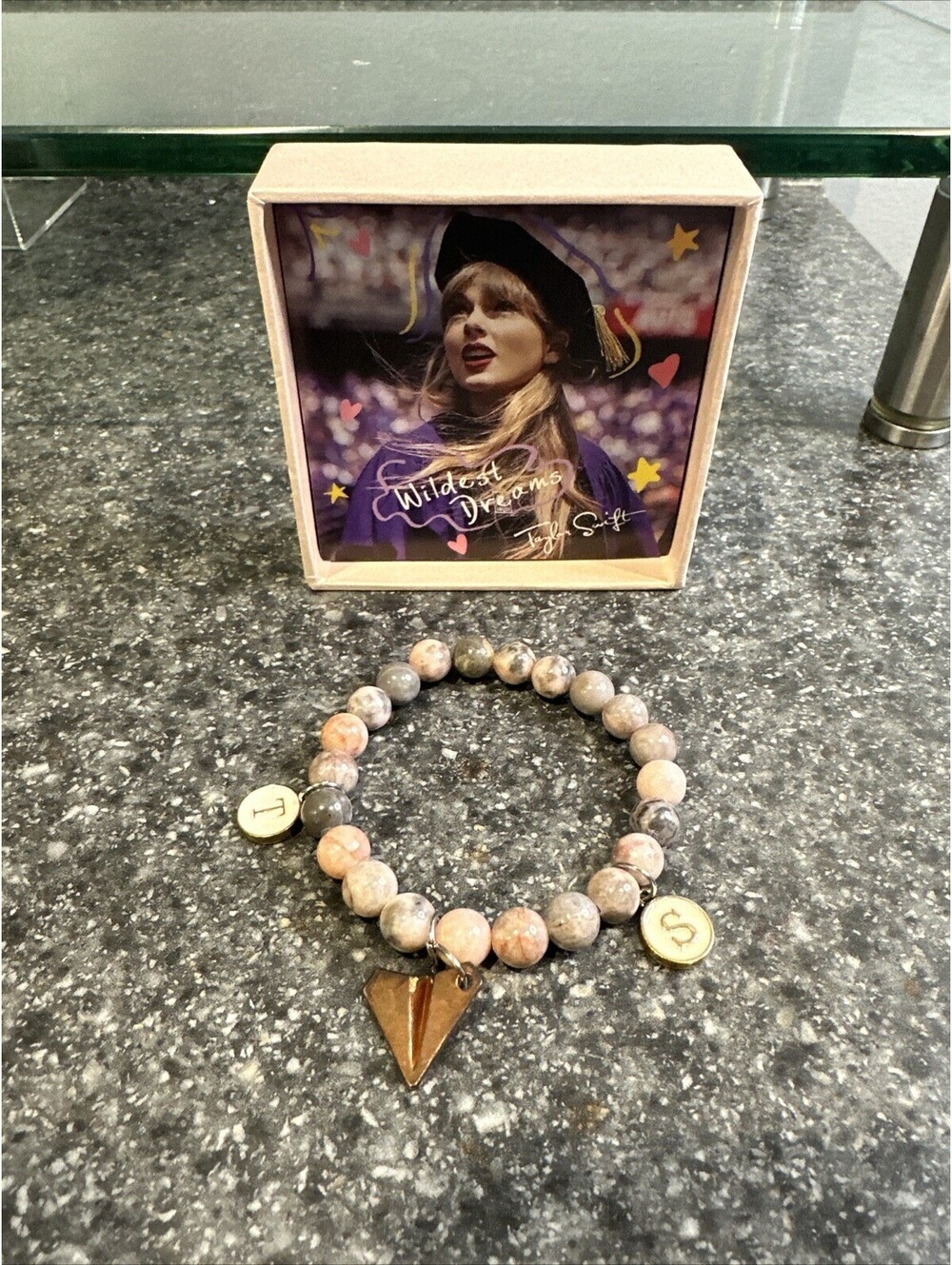 Taylor Swift Bracelet With Paper Airplane Pink In Color Beads TS charms NIB
